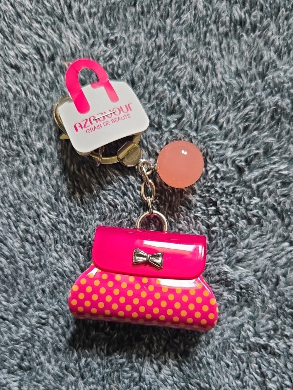Pink Polka Dot Purse Keychain Charm